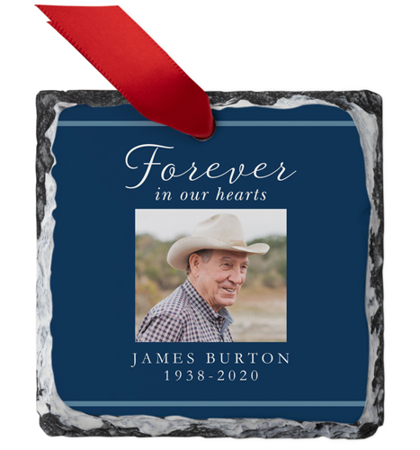 Forever in Our Heart Slate Ornament, Blue, Square