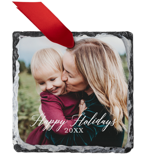 Sentiment Script Slate Ornament, Beige, Square