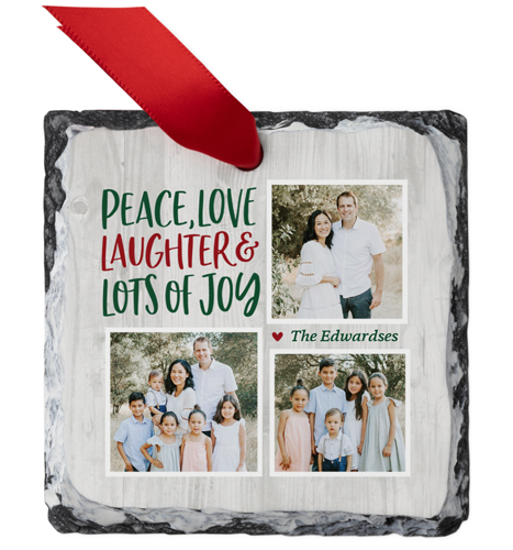 Peace Love Joy Rustic Slate Ornament, Gray, Square, gray