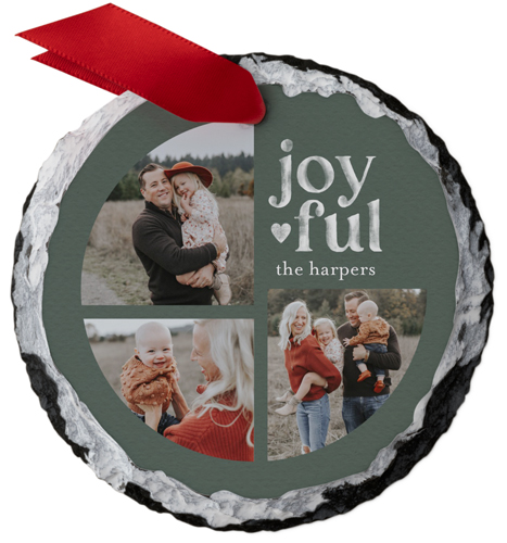 Joyful Chalk Slate Ornament, Green, Circle