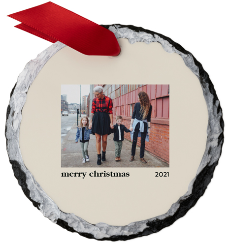 Modern Simple Text Slate Ornament, Beige, Circle