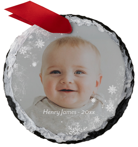 Dusted Snowflakes Slate Ornament, White, Circle