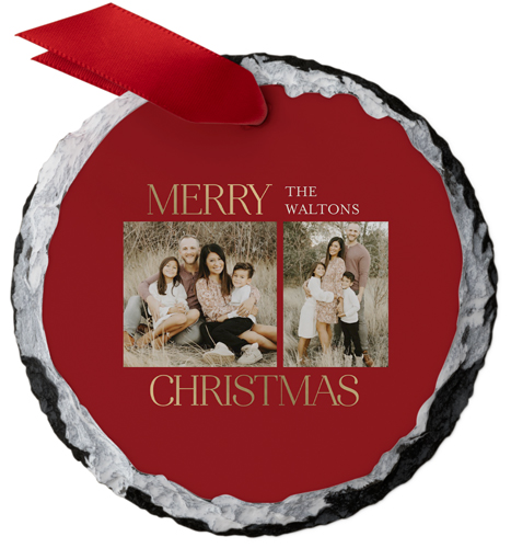 Elegant Christmas Slate Ornament, Red, Circle, marsala