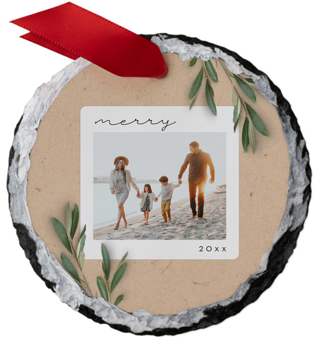 Olive Branch Frame Slate Ornament, White, Circle