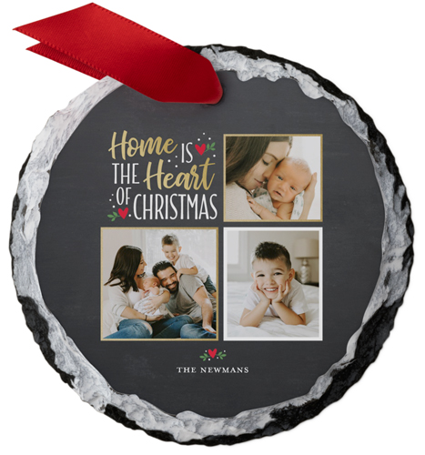 Heart of Christmas Slate Ornament, Gray, Circle