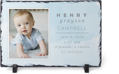 Welcome Baby Watercolor Slate Plaque, 7.5x11.5, Blue, hydrangea