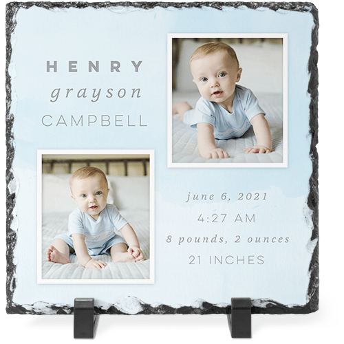 Welcome Baby Watercolor Slate Plaque, 8x8, Blue, hydrangea