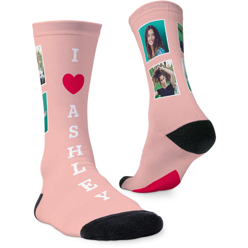 I Heart Name Custom Socks, Pink