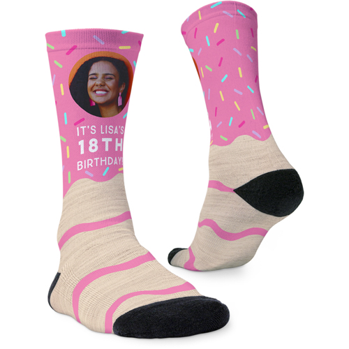 Sweet Birthday Cake Custom Socks, Pink