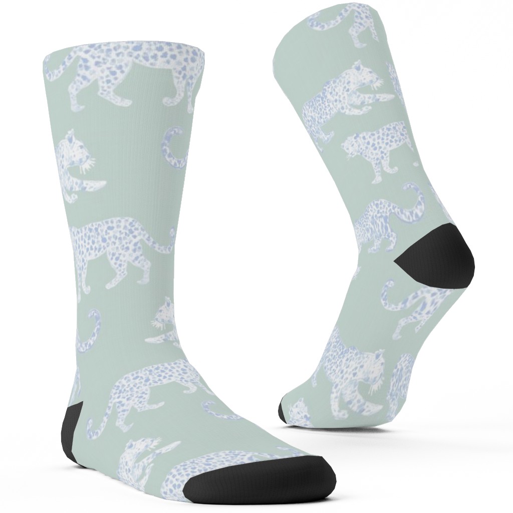 Leopard Parade Custom Socks, Green, Sea Breeze