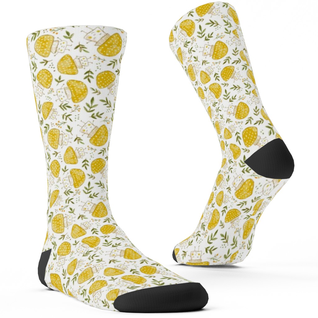 the Happiest Little Mushrooms - Yellow Custom Socks, Yellow, Classic Yellow