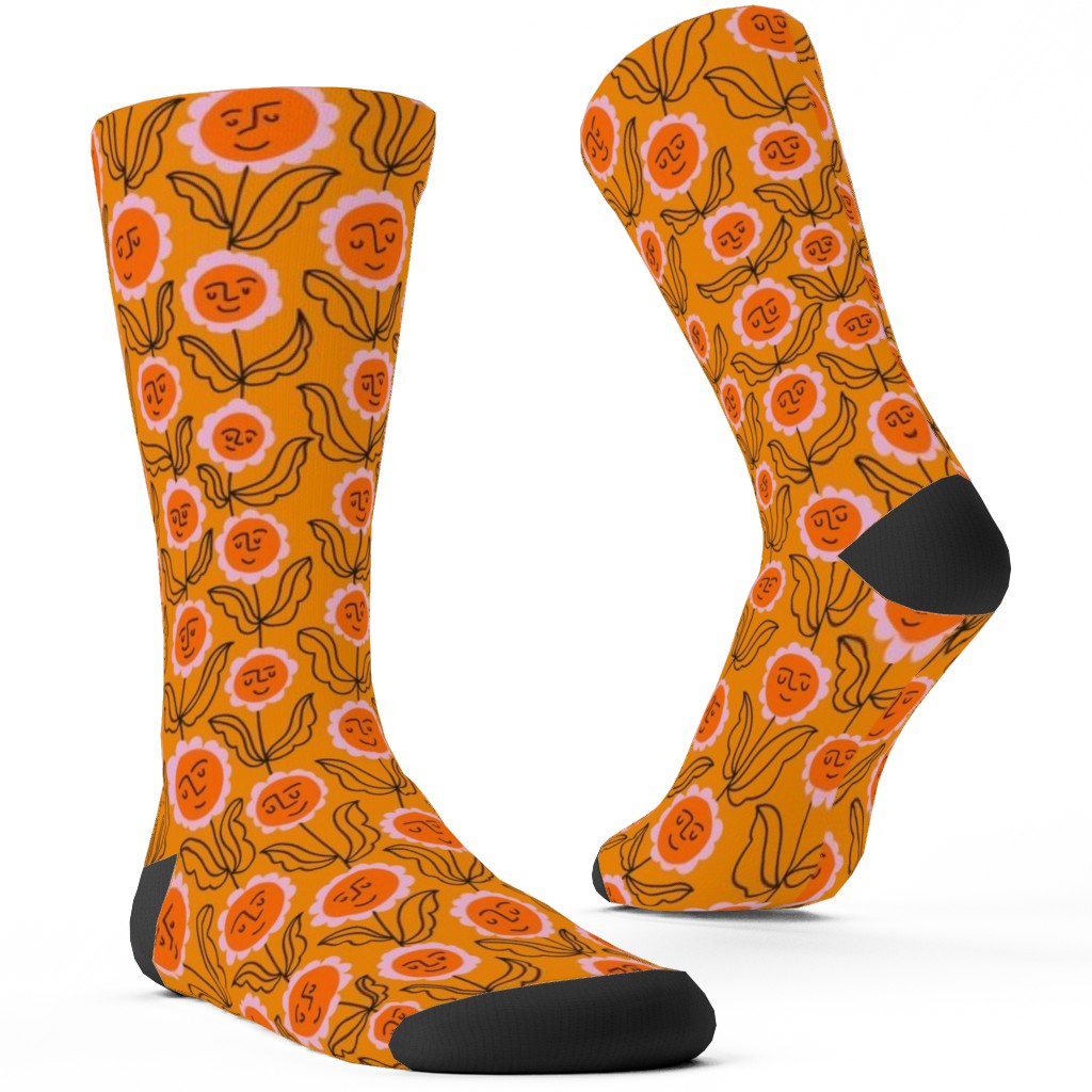 Happy Marigold Vine - Orange Custom Socks, Orange