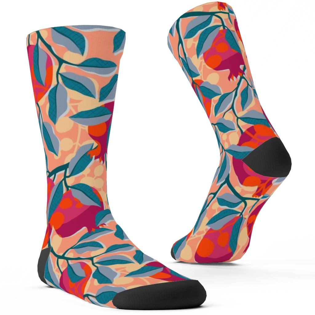 Retro Pomegranate- Pink and Blue Custom Socks, Multicolor