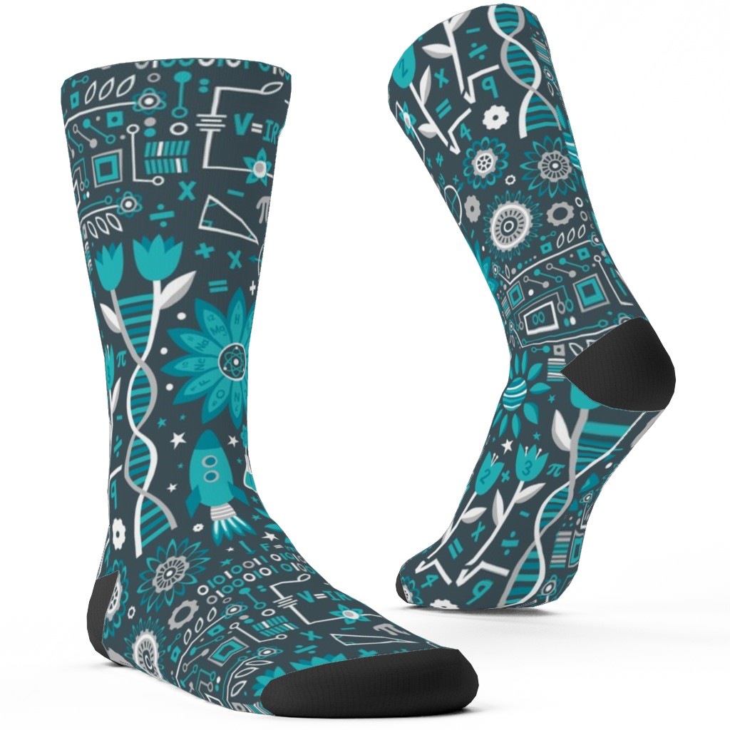 Flowers and Stem Custom Socks, Blue, Boardwalk