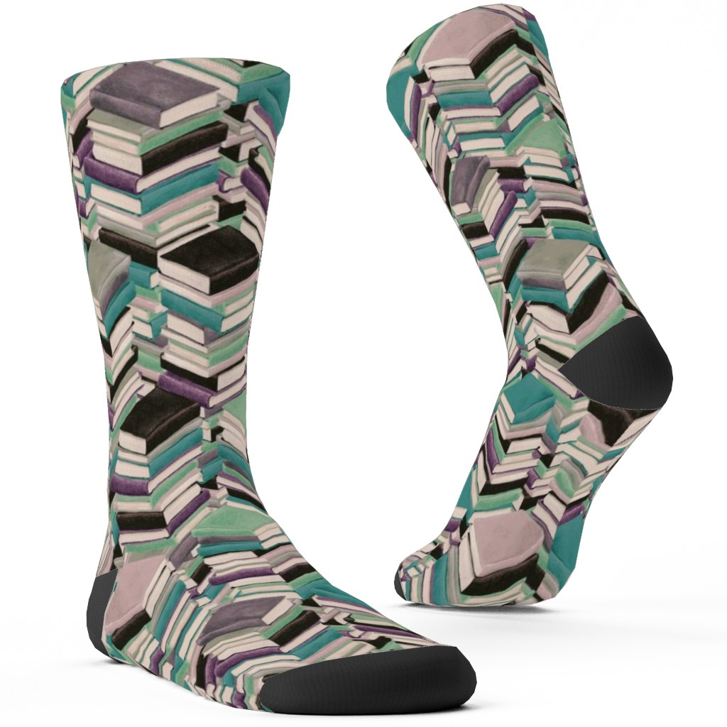 Book Stacks Custom Socks, Green