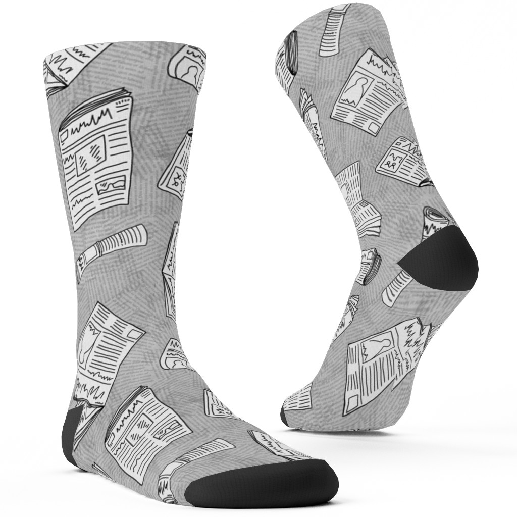 Newsprint Custom Socks, Gray, Silver