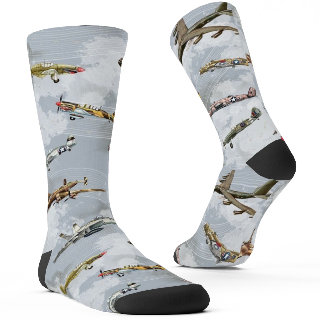 Military Planes Custom Socks, Gray, Silver