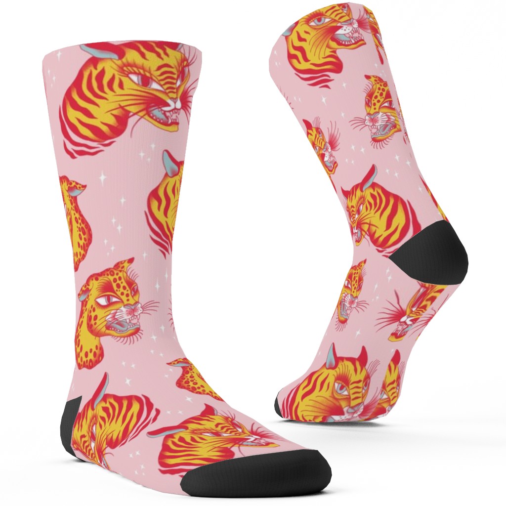 Tigerpop - Orange and Pink Custom Socks, Pink, Bright Pink
