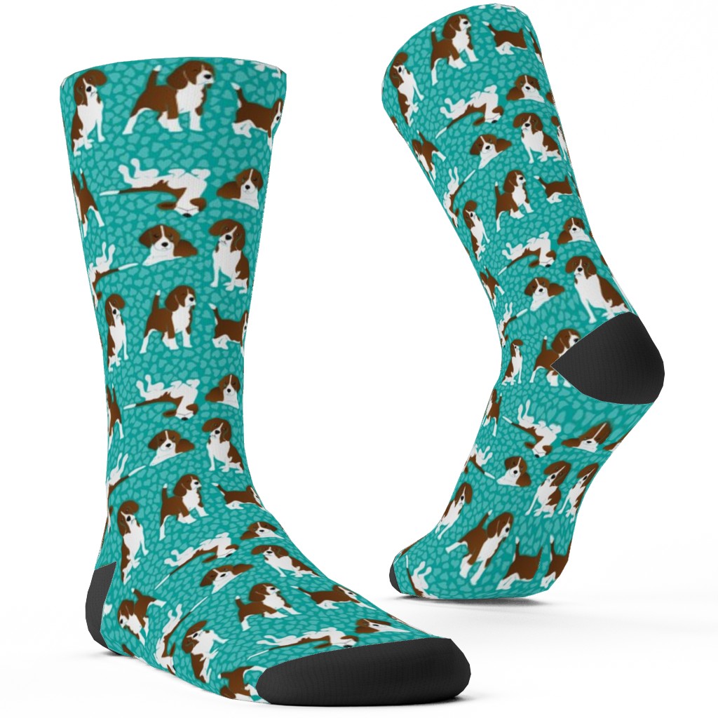Beagle Dog Custom Socks, Green, Seafoam