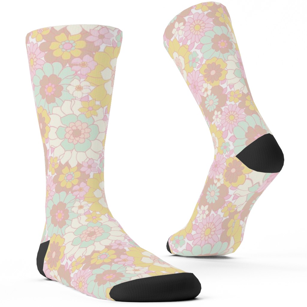 Avery Retro Floral Custom Socks, Multicolor, Blush