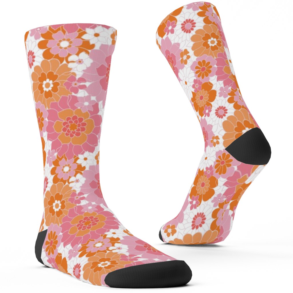 Avery Retro Floral Custom Socks, Pink, Sorbet