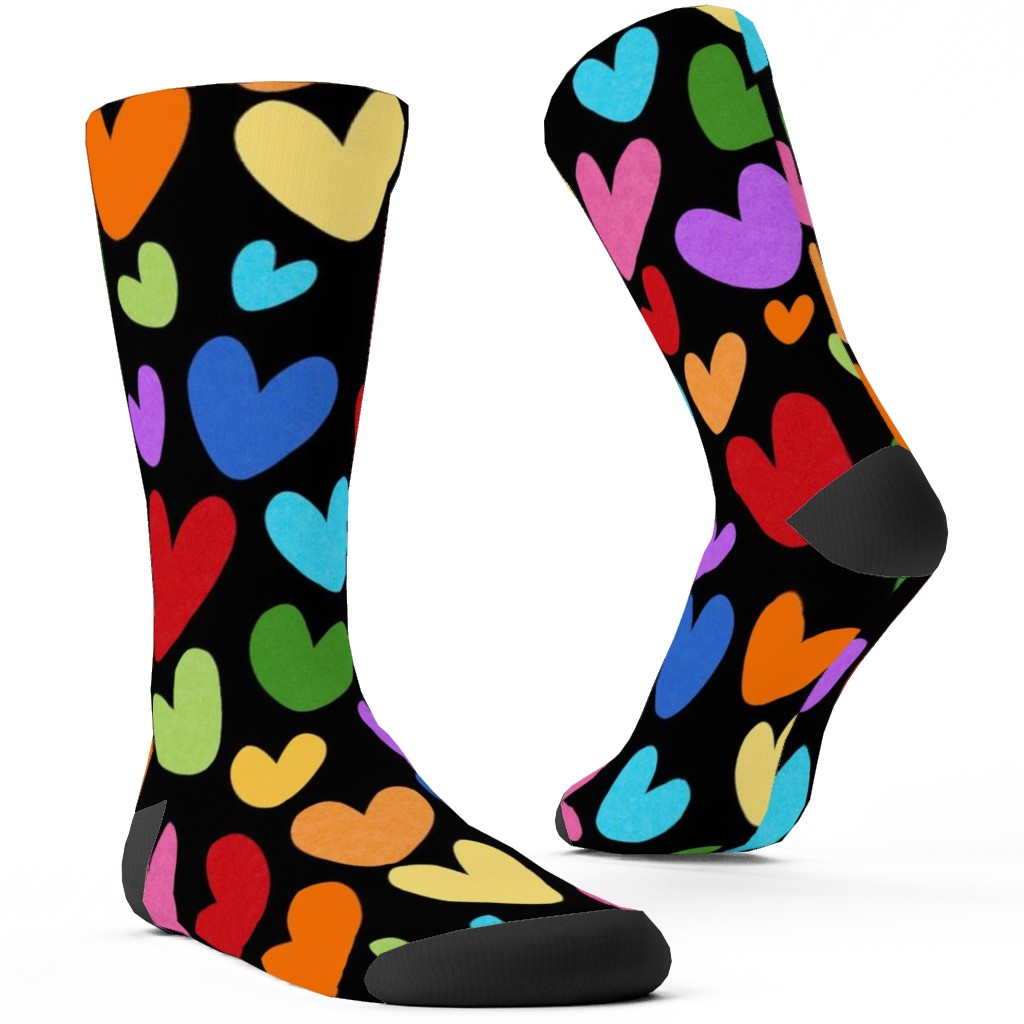 Rainbow Hearts - Black Custom Socks, Multicolor
