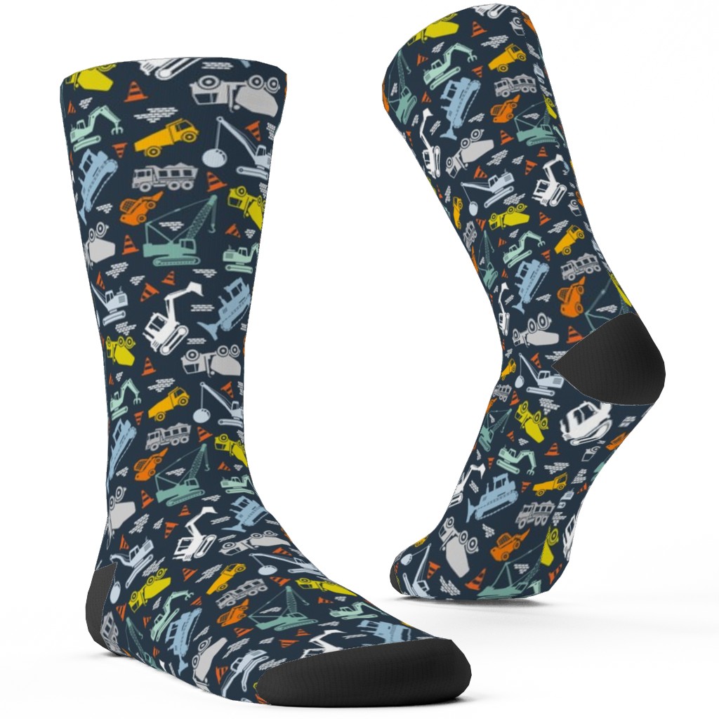 Construction Trucks - Multicolor Custom Socks, Blue, True Blue