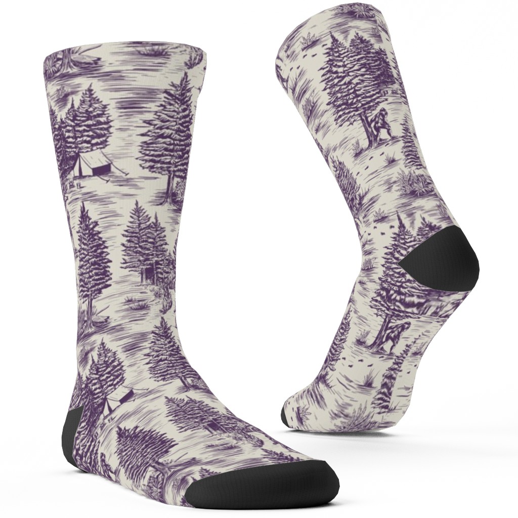 Bigfoot Sasquatch Toile De Jouy Custom Socks, Purple, Crystal Ball