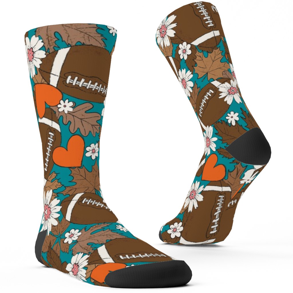 Football Fall and Florals Custom Socks, Blue