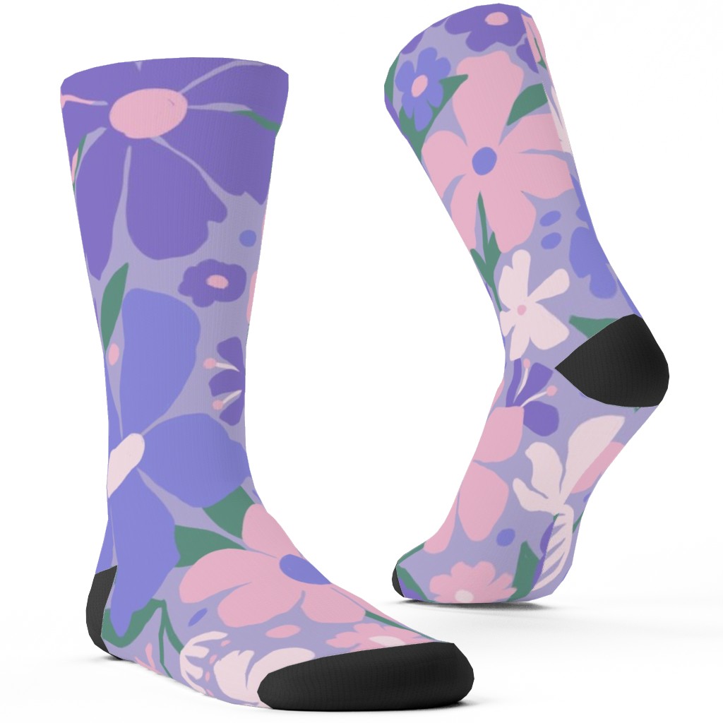 Blooming Garden on Lilac Custom Socks, Purple