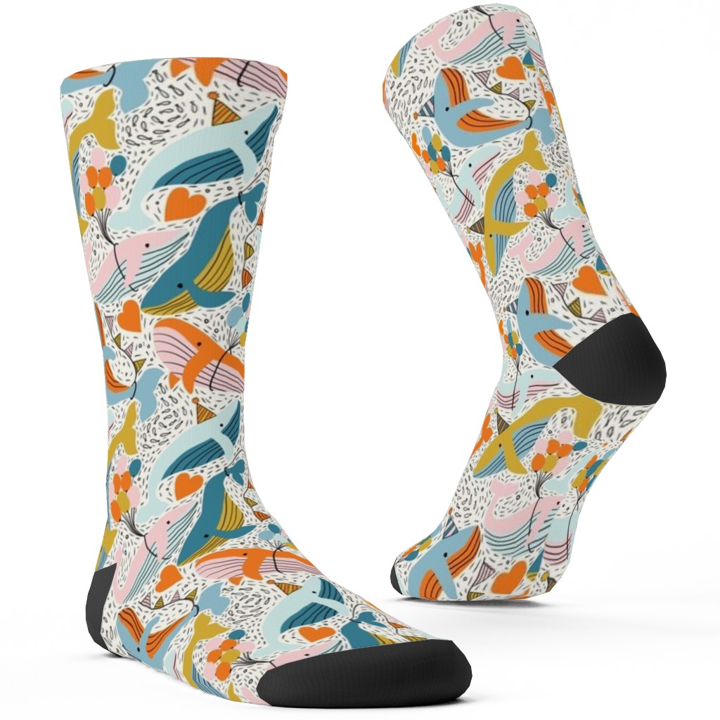 Whale Celebration - Multicolor Custom Socks, Multicolor