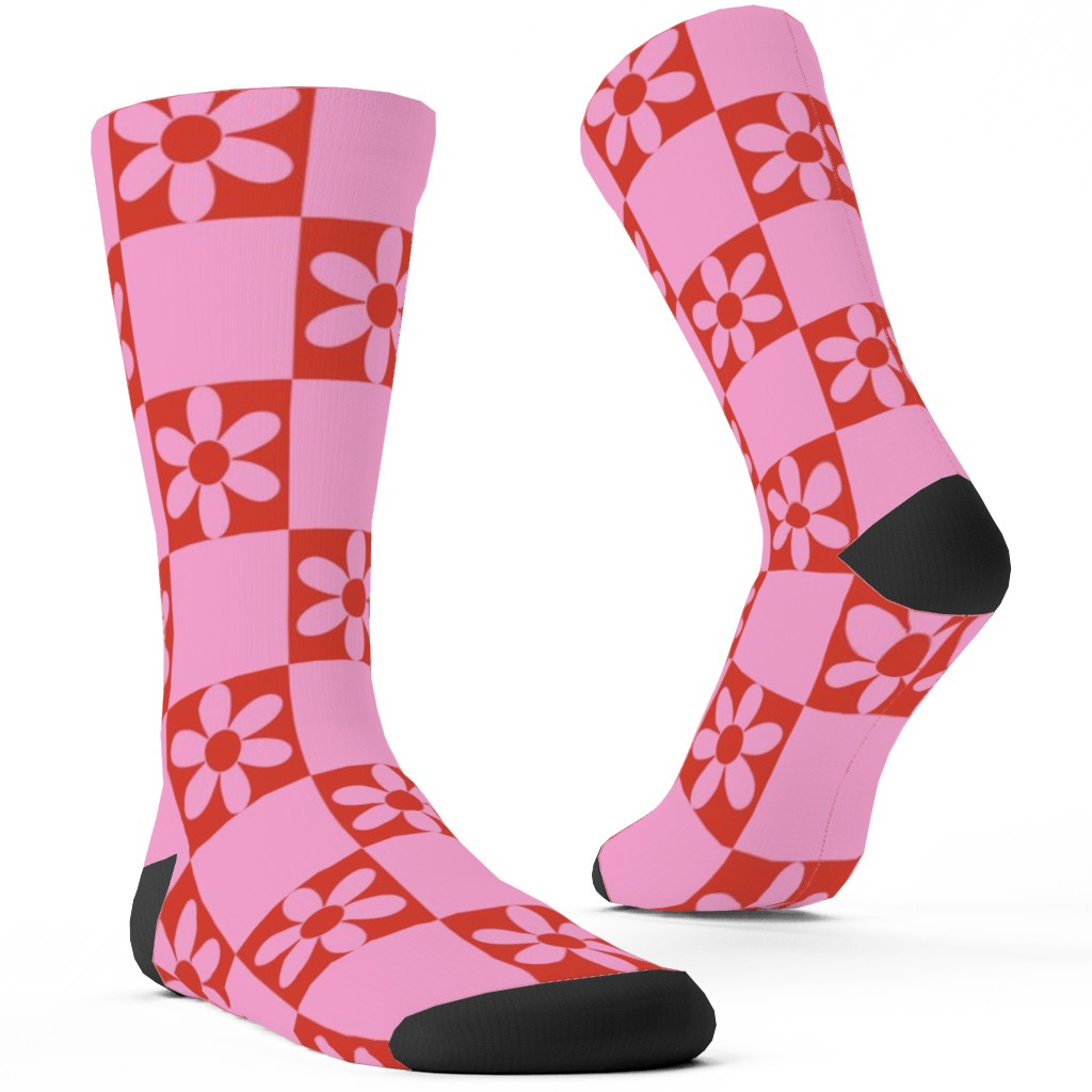 Daisy Checkerboard Custom Socks, Pink