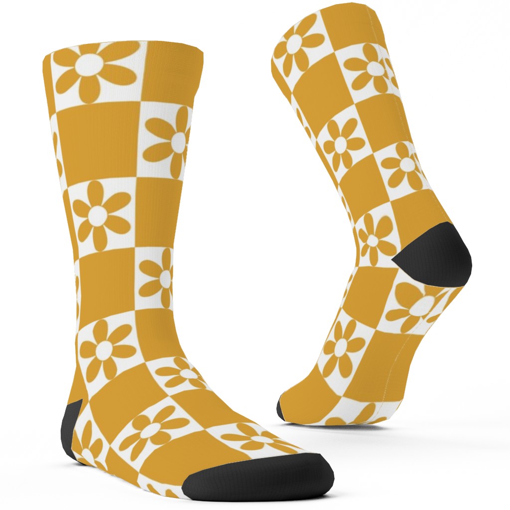 Daisy Checkerboard Custom Socks, Yellow