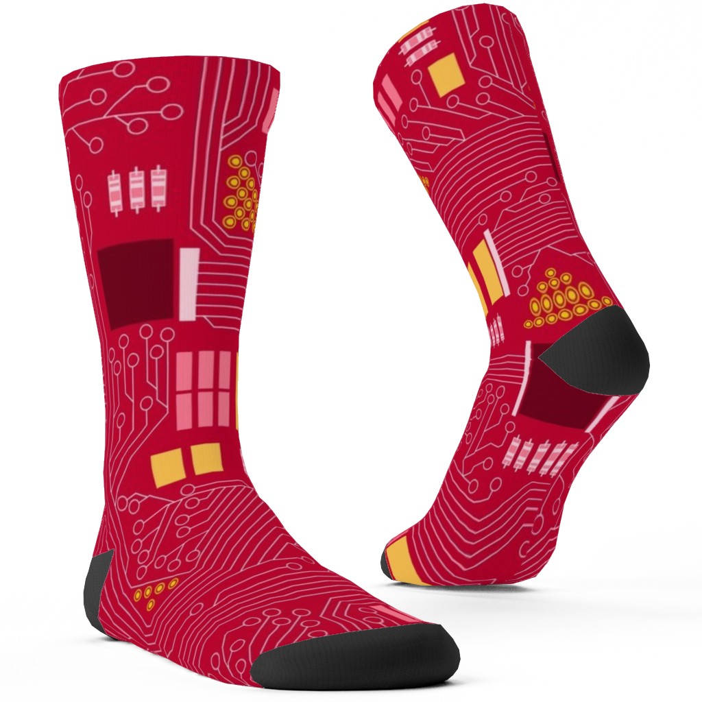 Motherboard Computer Science Custom Socks, Red