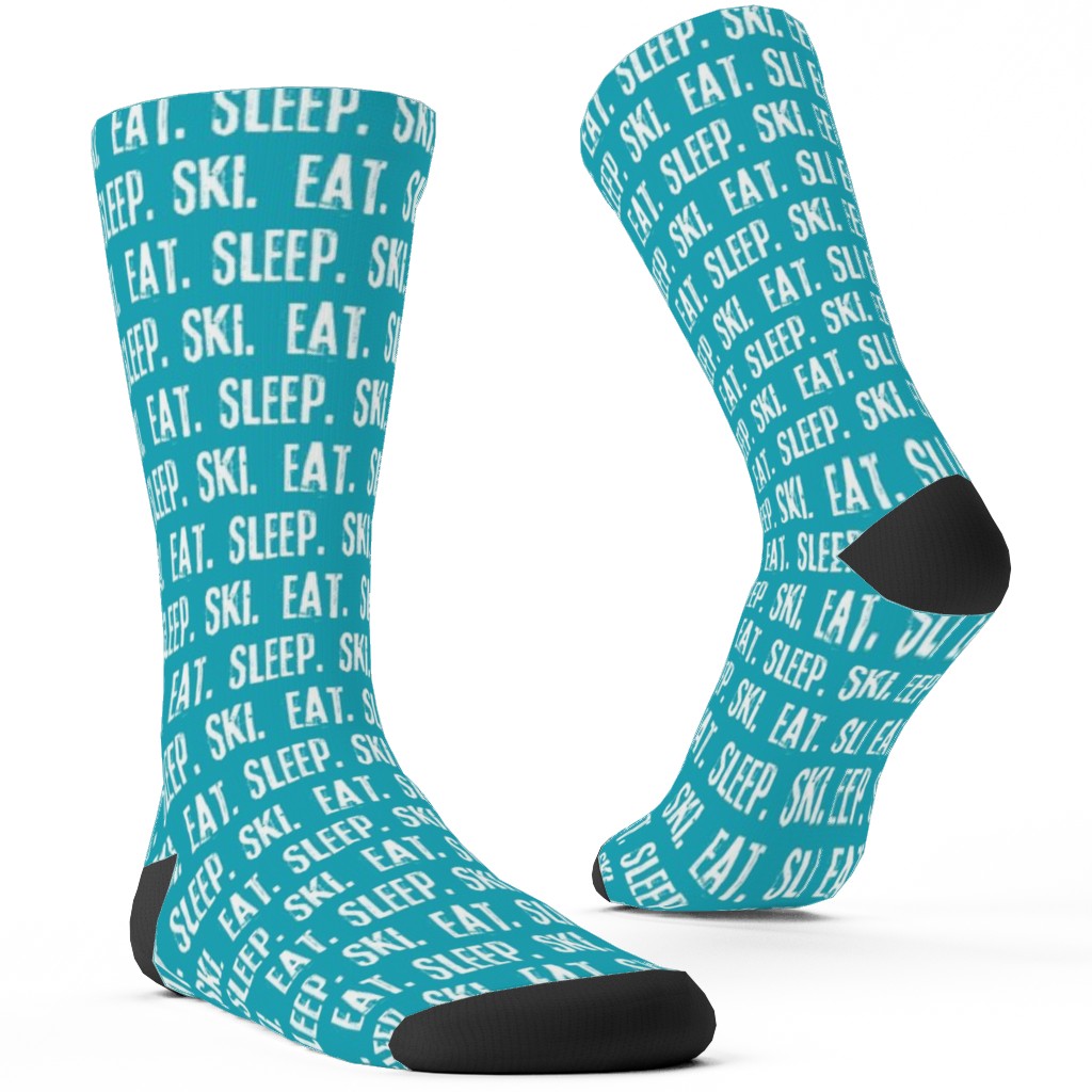 Eat Sleep Ski Custom Socks, Blue, Malachite