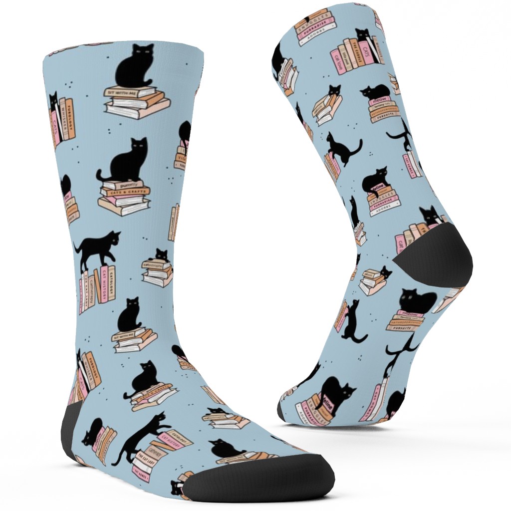Cats and Books Custom Socks, Blue, Coast