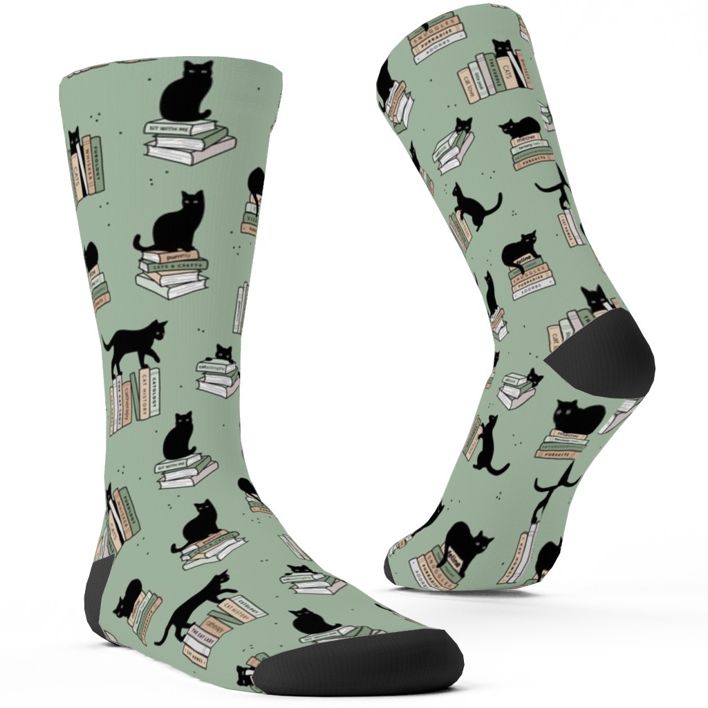 Cats and Books Custom Socks, Green, Mantis