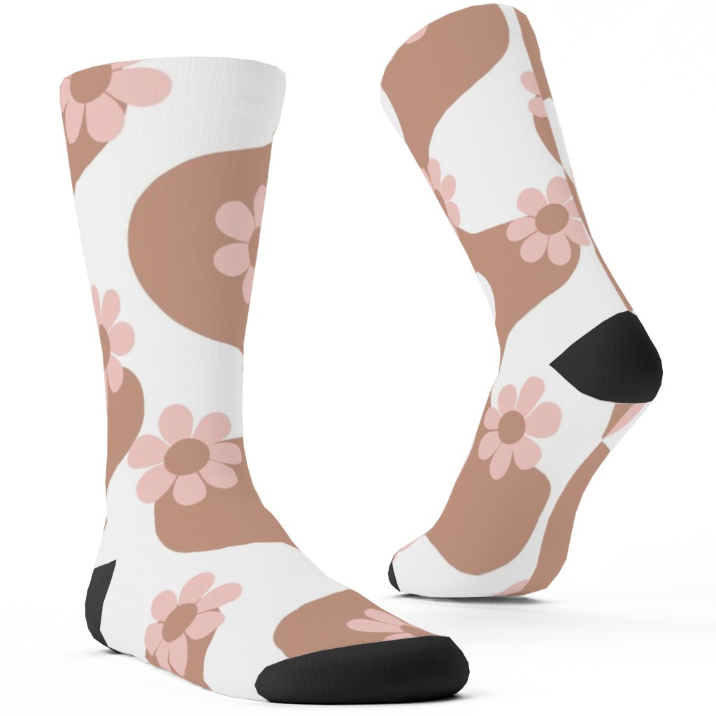 Groovy Daisy Rainbow Custom Socks, Beige