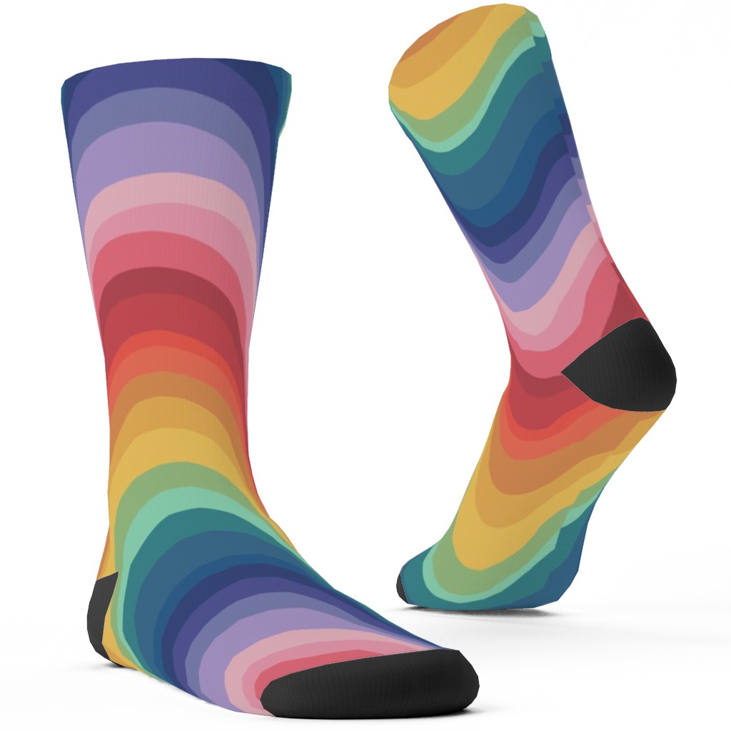 Wavy Rainbow Stripes - Multicolor Custom Socks, Multicolor