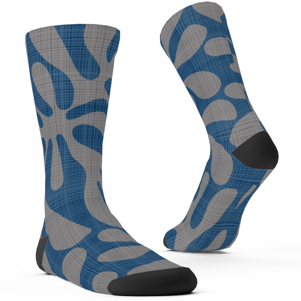 Block Print Texture Custom Socks, Blue