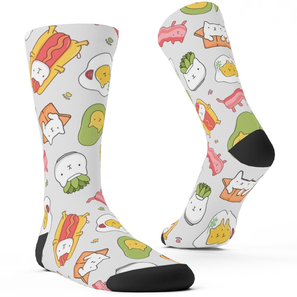 Cats and Foods Custom Socks, Multicolor