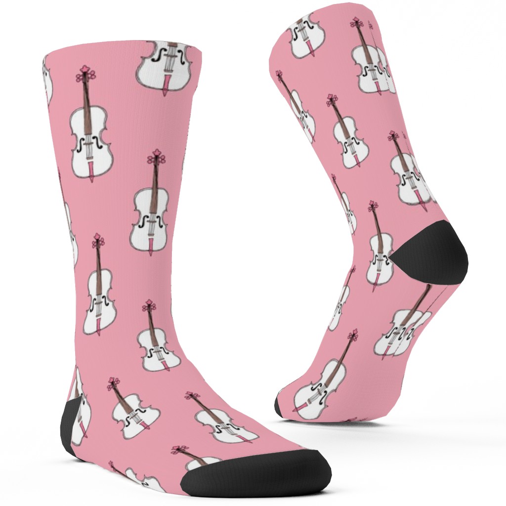 Violins - Pink Custom Socks, Pink, Bright Pink