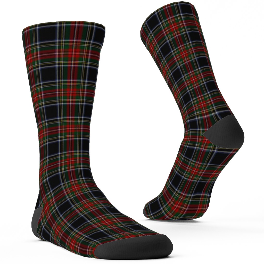 Black Stewart Tartan - Red Custom Socks, Black
