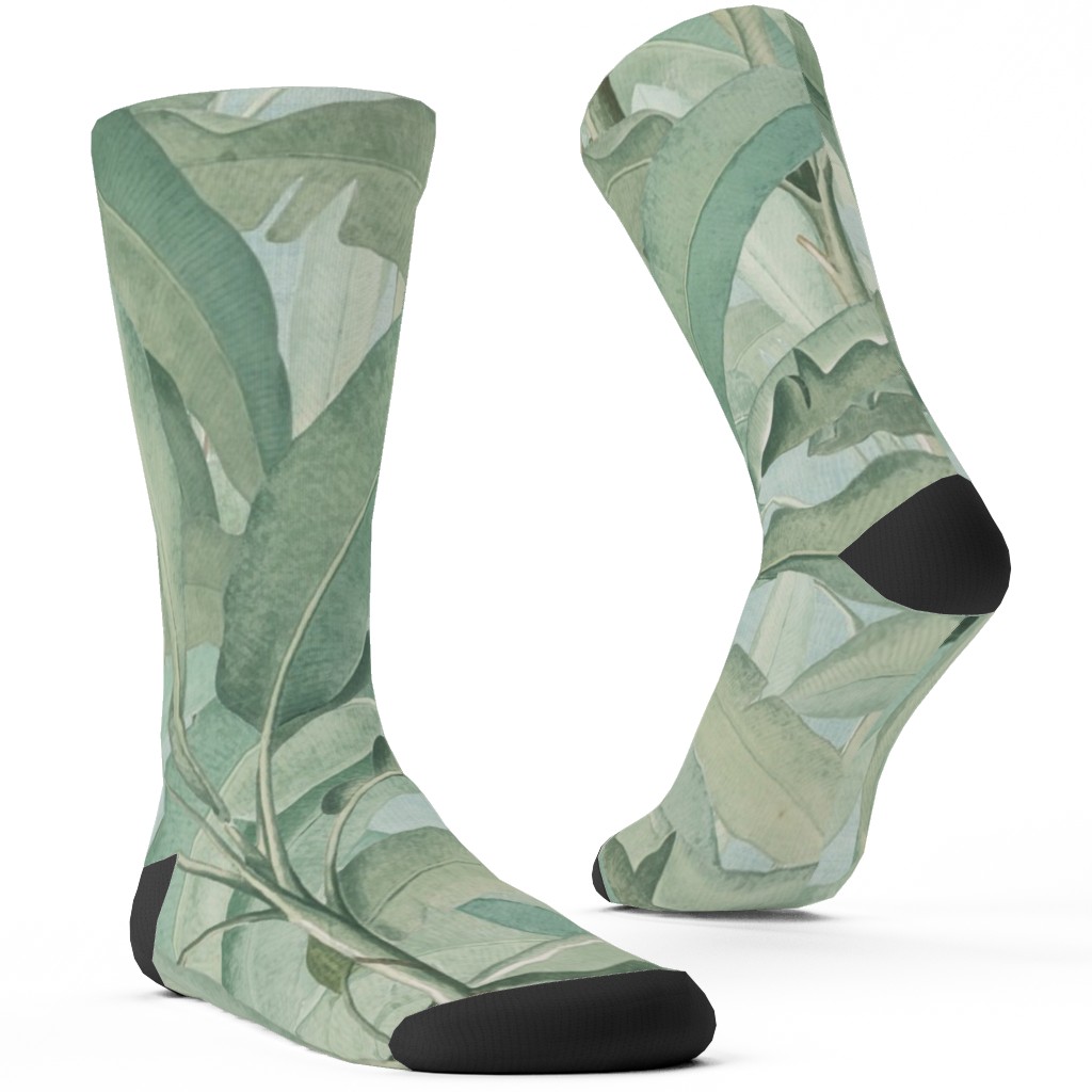 Lush Tropical Leaves Custom Socks, Green, Classic Green