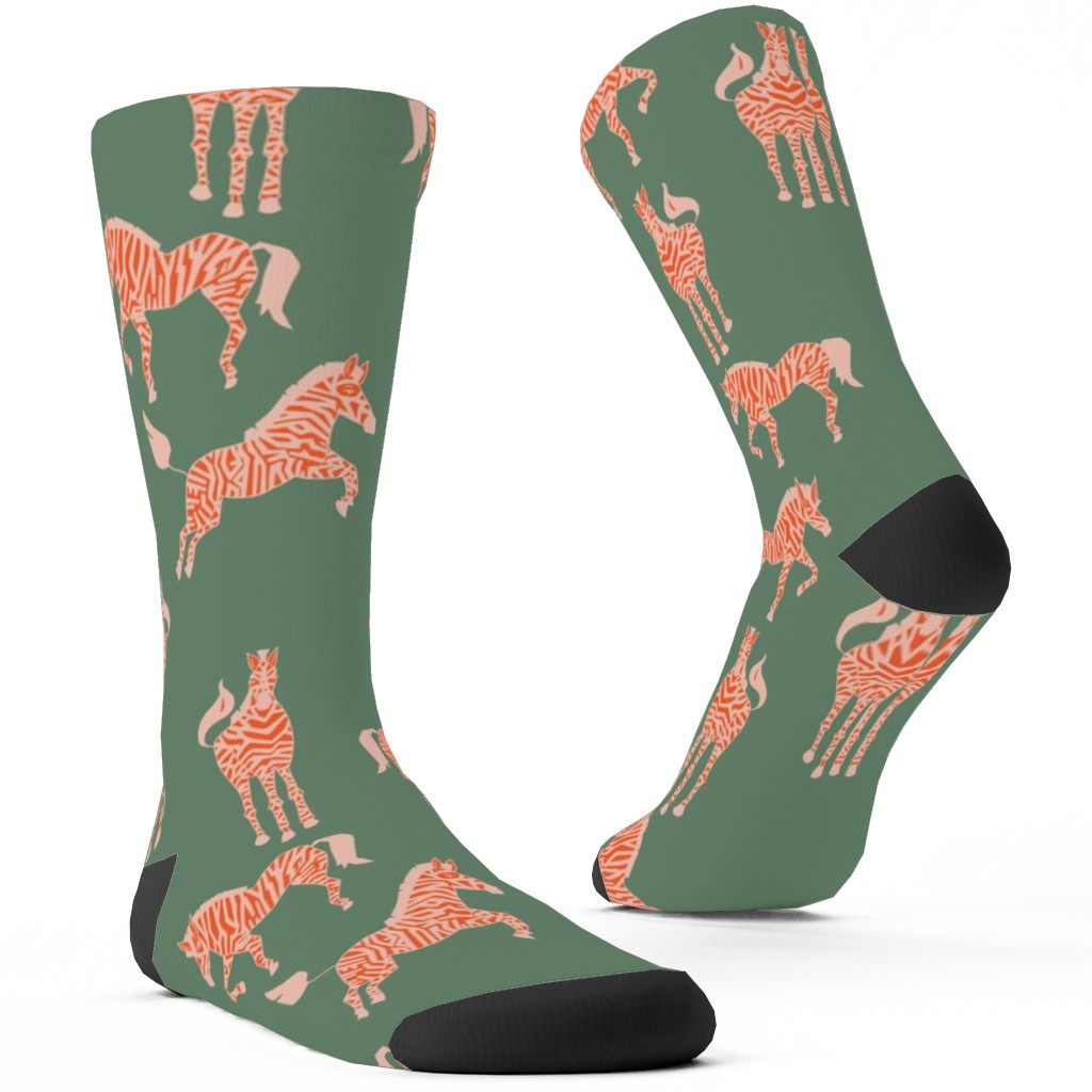 Zebra - Green and Pink Custom Socks, Green, Classic Green