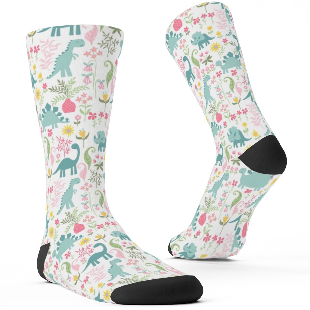 Dino Garden Custom Socks, Multicolor, White