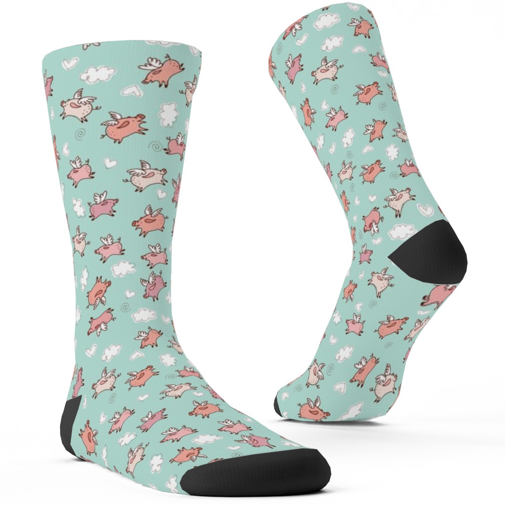 When Pigs Fly - Multicolor Custom Socks, Green, Classic Green