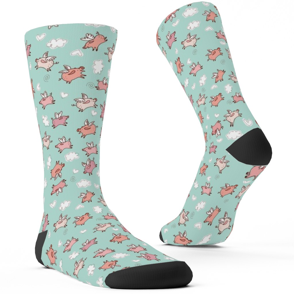 When Pigs Fly - Multicolor Custom Socks, Green