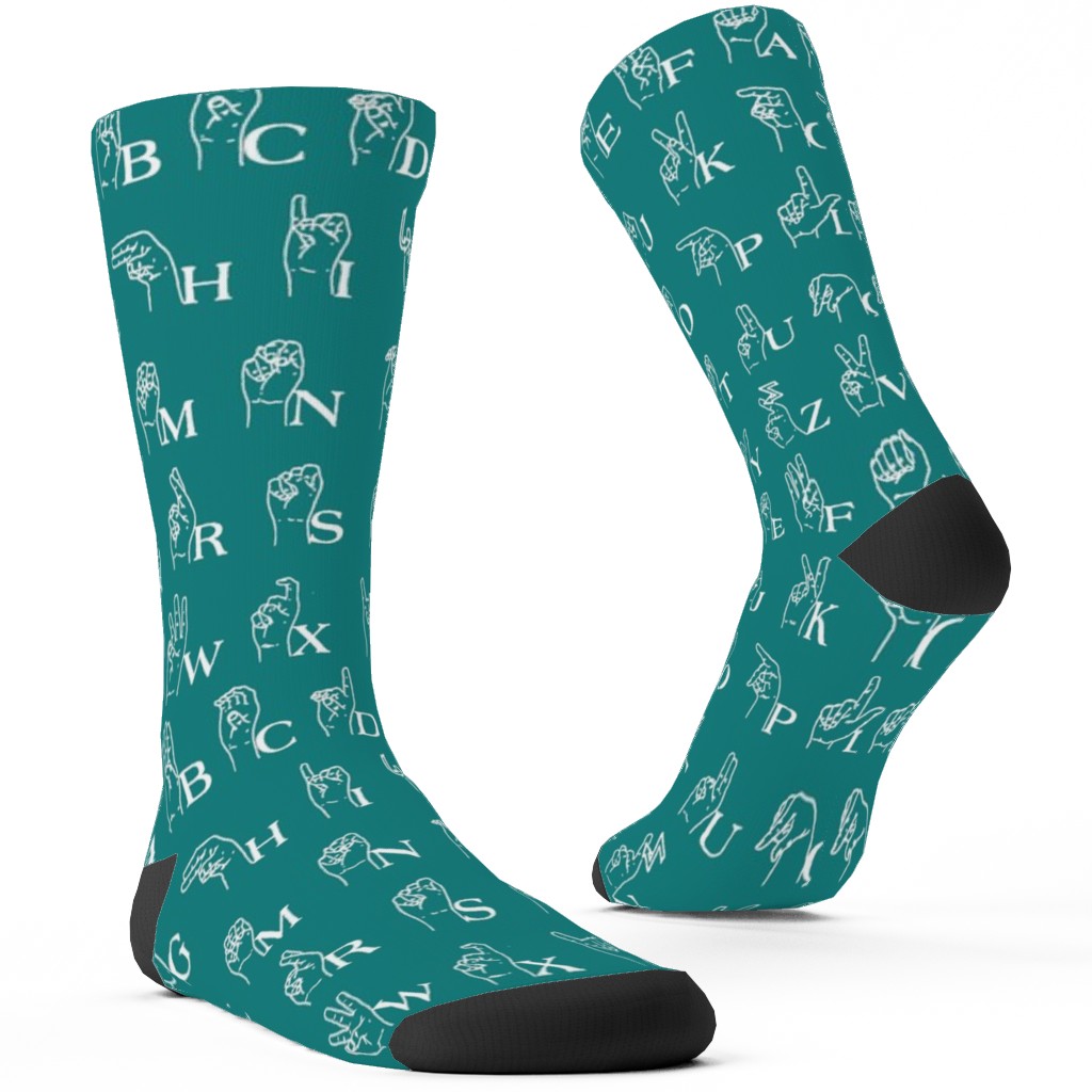 Sign Language Alphabet Custom Socks, Green