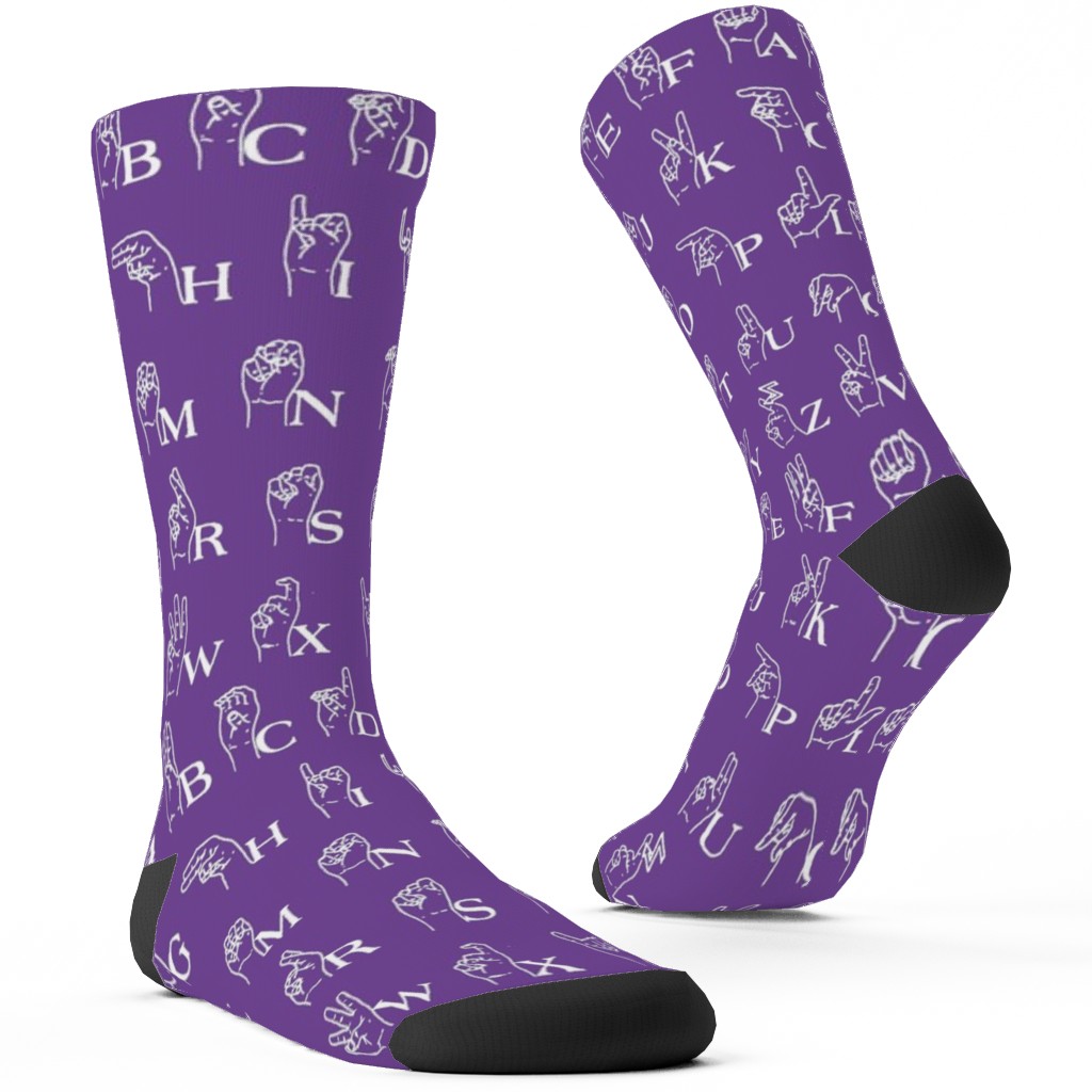 Sign Language Alphabet Custom Socks, Purple, Aubergine